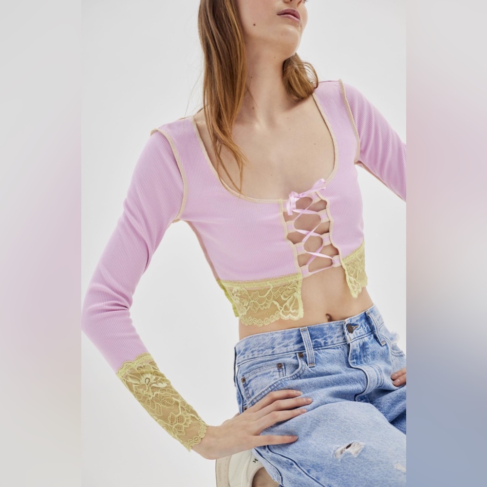 Urban Outfitters Nikko Lace Long Sleeve Top